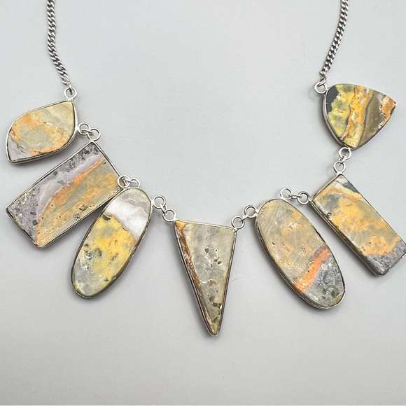 New Bumblebee Jasper Multi Stone Cluster Silver Overlay Necklace - Picture 12 of 12